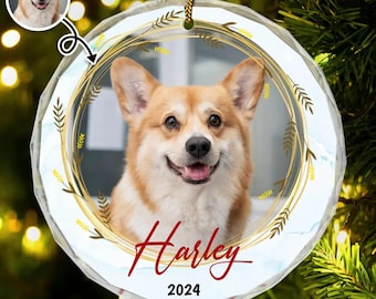 Photo de Noël personnalisée premier Noël commémoratif d'animal de compagnie - cadeau personnalisé d'ornement en verre de cercle pour l'amoureux des animaux de compagnie chien maman chat papa