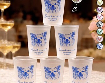 Personalized Pet Party Frosted Cups, Custom Dog Cat Sketch Cups, Drink On Me Pet Birthday Cups, Dog Cat Birthday Party Favor