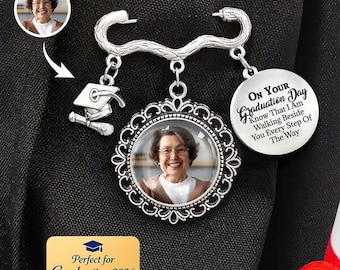 Graduation Walking Beside You, Personalized Memorial Graduation Pin, Custom Photo Cap Charm, Remembrance Tribute for Tassel, Sympathy Gift