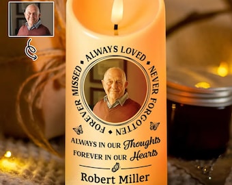 Custom Photo Memorial Always Loved Never Forgotten - Personalized Flameless LED Candle