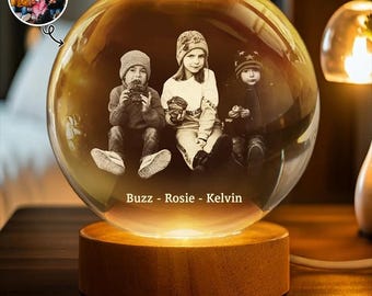 Personalized Photo Crystal Ball Lamp - Custom 3D Laser Etched Photo LED Night Light Globe - Anniversary Gift for Couple Family Pet Memorial