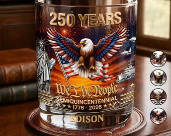 Vaso de whisky "We The People 250 Years", vaso de bourbon personalizado del 250 aniversario de EE. UU., regalo de Estados Unidos (1776-2026)
