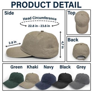 Puede incluir: Gorra de b&eacute;isbol caqui con visera curva de 7,1 cm de largo y una altura de 11,9 cm. La circunferencia de la cabeza es de entre 57,9 cm y 59,9 cm. Se muestran gorras adicionales en verde, azul marino, negro y gris.