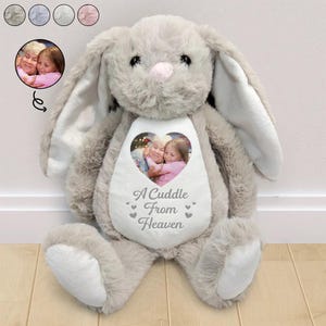 Personalized Memorial Bunny Plush With Photo, A Cuddle From Heaven Gift, Custom Sympathy Stuffed Animal Loss Of Loved One Gift