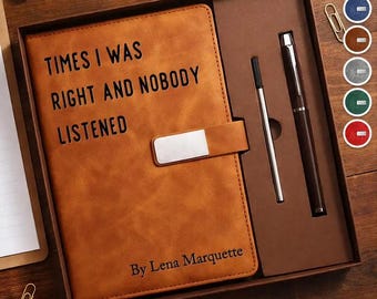 Funny Personalized Leather Notebook Set, Times I Was Right Journal, Coworker Gift, Office Desk Gift For Men Women