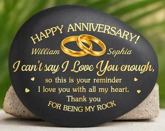 Personalized Anniversary Rock, Couple Love Keepsake, Wedding Anniversary Gift, Custom Printed Rock, Romantic Gift For Husband Wife