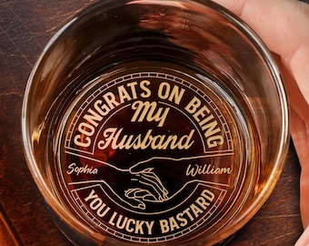Gepersonaliseerde gegraveerd whiskyglas, aangepaste echtgenoot whiskyglas, grappige bruidegom huwelijkscadeau, jubileum bourbonglas voor echtgenoot