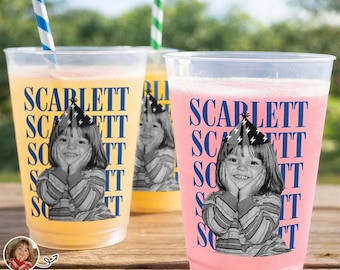 Custom Photo Frosted Party Cups, Personalized Frosted Cups For Birthday, Wedding, Baby Shower, Vintage Portrait Party Favor