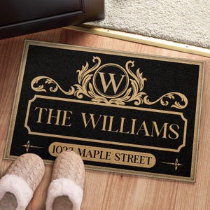 Personalized Family Monogram Doormat Custom Name & Address Welcome Mat Vintage Decor Housewarming Gift Front Door Porch Mat The Williams