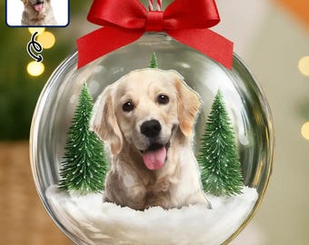 Photo personnalisée de Noël avec visage d'animal de compagnie, chien et chat - Ornement de boule acrylique 3D personnalisé - Mémorial chien chat - cadeau de sympathie pour la perte d'un animal de compagnie