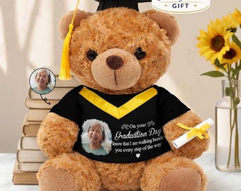 Custom Photo Graduation Teddy Bear, Memorial Gift Walking Beside You, Personalized Graduation Bear, Sympathy Grad Gift, Class of 2026 Gift