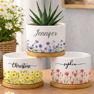 Personalized Birth Flower Plant Pot, Custom Name Flower Pot, Birth Month Flower Planter, Bestie Gift, Birthday Gift, Personalized Planter