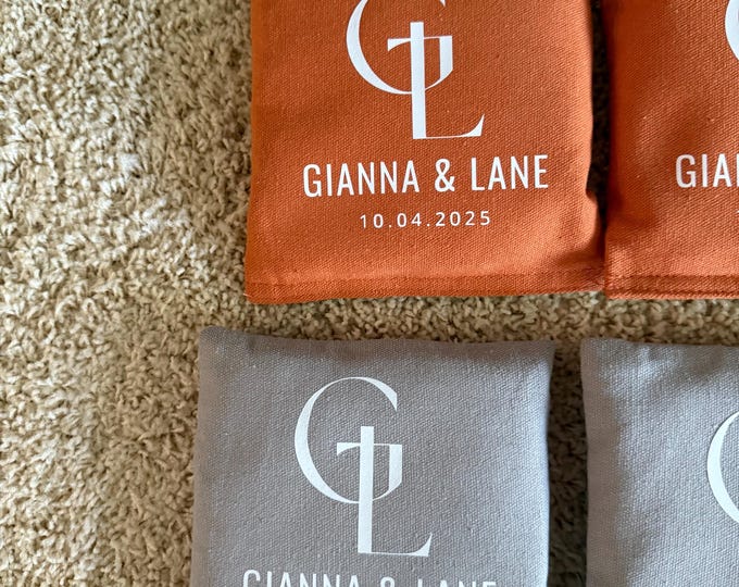Custom Cornhole Bags Set – Personalized Wedding Cornhole Set, Monogram Cornhole Bags, Outdoor Game Gift, Bridal Shower or Party Favor