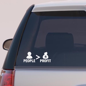 PEOPLE OVER PROFIT Anti-Capitalism Car Decal, Eat the Rich Leftist Political Bumper Sticker