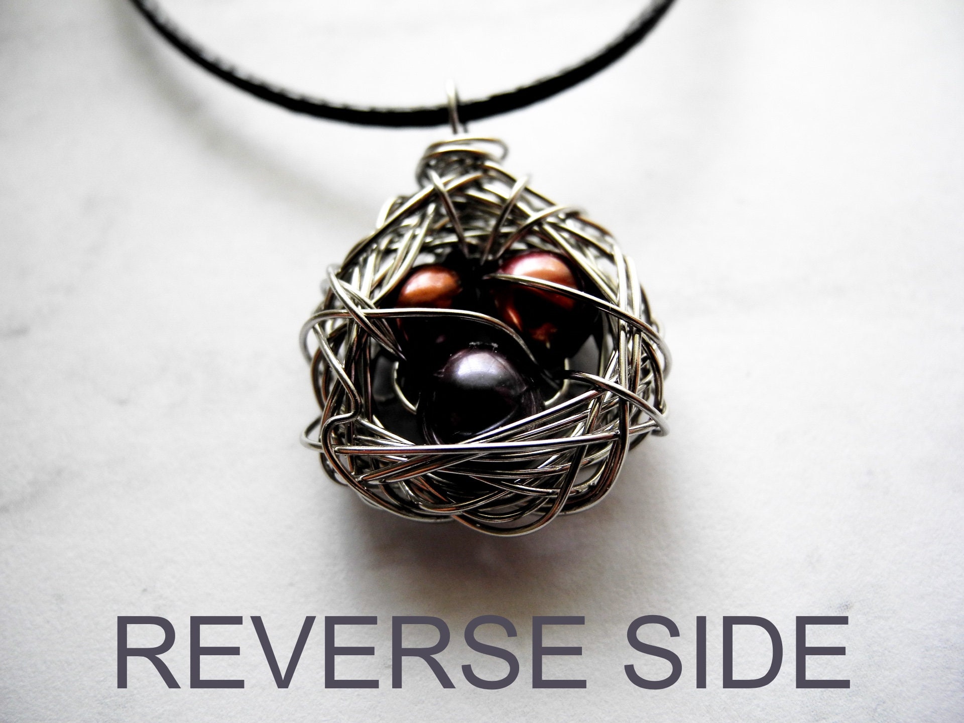 Bird Nest Necklace Three Pearl Eggs in a Wire Etsy