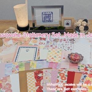 Set de papelería para compartir_Hecho en Japón: juego de cartas, sobres, pegatinas, cinta adhesiva, papel de diseño