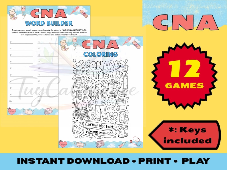 CNA Week Games Bundle | 12 Printable Nursing Assistant Activity Pack ...