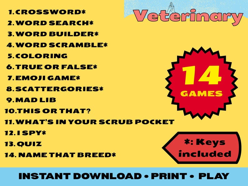 Breeding Chart.pdf Veterinary Tech Week Games Bundle | 14 Printable Activities (PDF ...