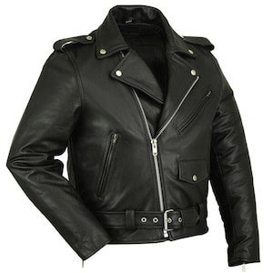 Men&#39;s Classic Black Brando Leather Biker Jacket, Real Cowhide Motorcycle Motorbike Leather Jacket, Genuine Handmade Fashion Leather Jacket