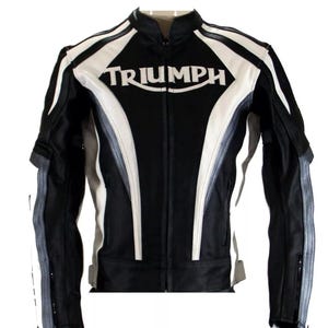 Triumph Motorcycle Racing Leather Jacket: Cowhide Biker Jacket with CE Armor