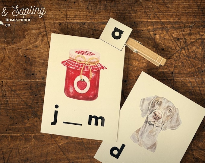 Featured listing image: CVC Word Game Kindergarten | Phonics Blending Activity | Learn to Read Homeschool | Short Vowel Beginning Reading | Little Oak Primer One