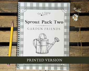 Preschool Homeschool Curriculum | Pre-K Workbook | Letters E F G H, Numbers 5-8 | scissor PRINTED EDITION Sprout Pack 2, Garden Friends