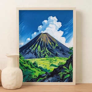 Arenal Volcano Poster Coloured Sketch Wall Art Print Tropical Landscape Home Decor Office Decor Wall Decor Gift for Travel Lovers