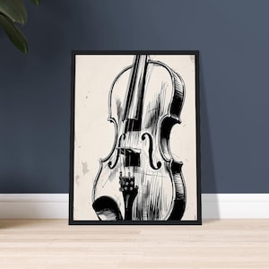 Violin Sketch Poster Black & White Elegant Musical Wall Art Gift for Musicians Classical Instrument Print