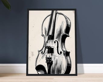 Violin Poster Black & White Elegant Musical Wall Art Gift for Musicians Classical Instrument Print