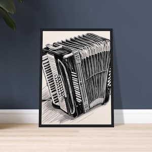 Poster con schizzo di fisarmonica, decorazione da parete in bianco e nero per gli amanti della musica, elegante e senza tempo, idea regalo unica.