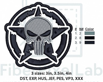 Totenkopf Militär Stern Stickdatei: PES DST Dateien (Digitaler Download)