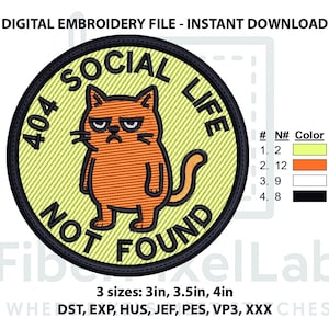 Funny Cat Patch Social Life Quote Embroidery Design – Instant Download