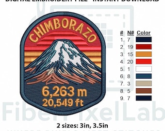 Chimborazo Berg Stickerei Patch Design: Wanderabzeichen (Digitale Datei)