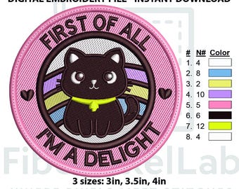 Black Cat Embroidery Design – "I'm A Delight" Patch (Digital Download)