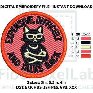 Sassy Cat Talks Back Embroidery Design – Instant Download