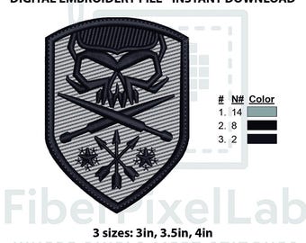 Military Skull Embroidery Design: Tactical Patch (Digital File)