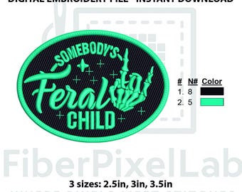 Feral Child Skeleton Hand Embroidery Design - Gothic Patch (Digital File)