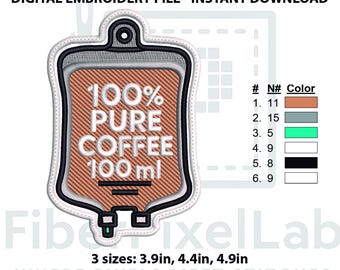 Coffee IV Bag Embroidery Design – Digital File for Instant Download