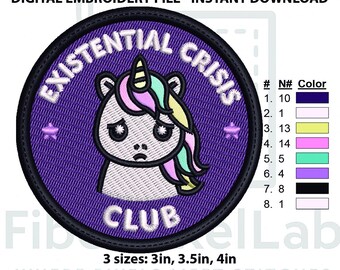 Existential Unicorn Sad Club Embroidery Design – Instant Download