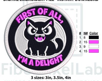 Bat Cat Goth Patch Sarcastic Embroidery Design – Instant Download