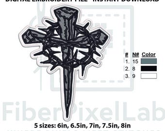 Dornenkrone und Nägel Kreuz Stickdatei, Stickdatei zum sofortigen Download