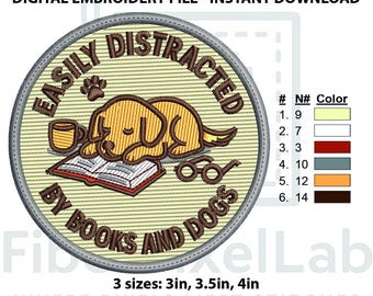Aufnäher Bücher und Hunde, Stickdatei zum sofortigen Download
