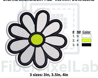 Daisy Flower Stickdatei: Florales PES DST Muster (Digitale Datei)