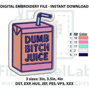 Funny Juice Box Patch Dumb Bitch Embroidery Design – Instant Download
