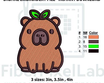 Capybara Sprout Embroidery Design – Kawaii Machine Stitch File (Instant Download)