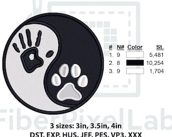 Yin Yang Cat Paw Patch Embroidery Design – Digital File for Instant Download