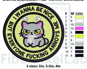 Angry Cat Embroidery Design – Instant Download