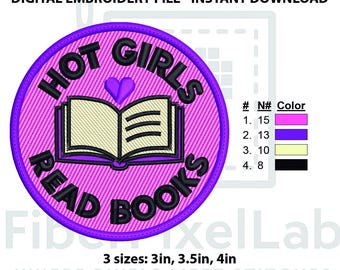 Borduurontwerp Hot Girls Read Books – 3 inch, 3,5 inch, 4 inch (digitaal bestand)