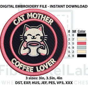 Borduurontwerp katten moeder koffiekopje – direct downloaden