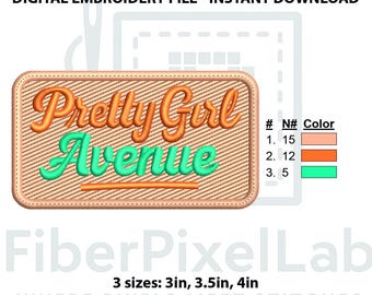 Pretty Girl Avenue Stickdatei - Feminines Straßenschild Stickdatei (Digitale Datei)